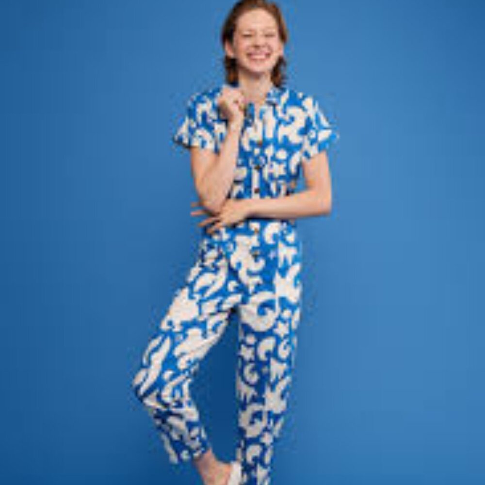 Blue and White Patterned Jumpsuit Mixed by Nasrin